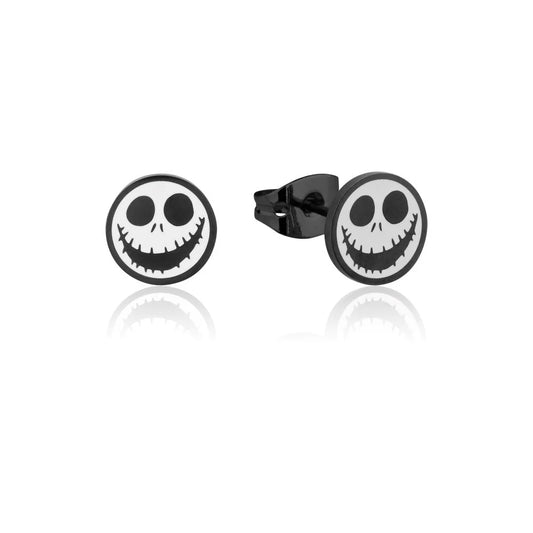 Black and white skull-shaped earrings on a white background