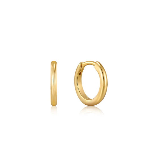 Gold hoop earrings on a white background